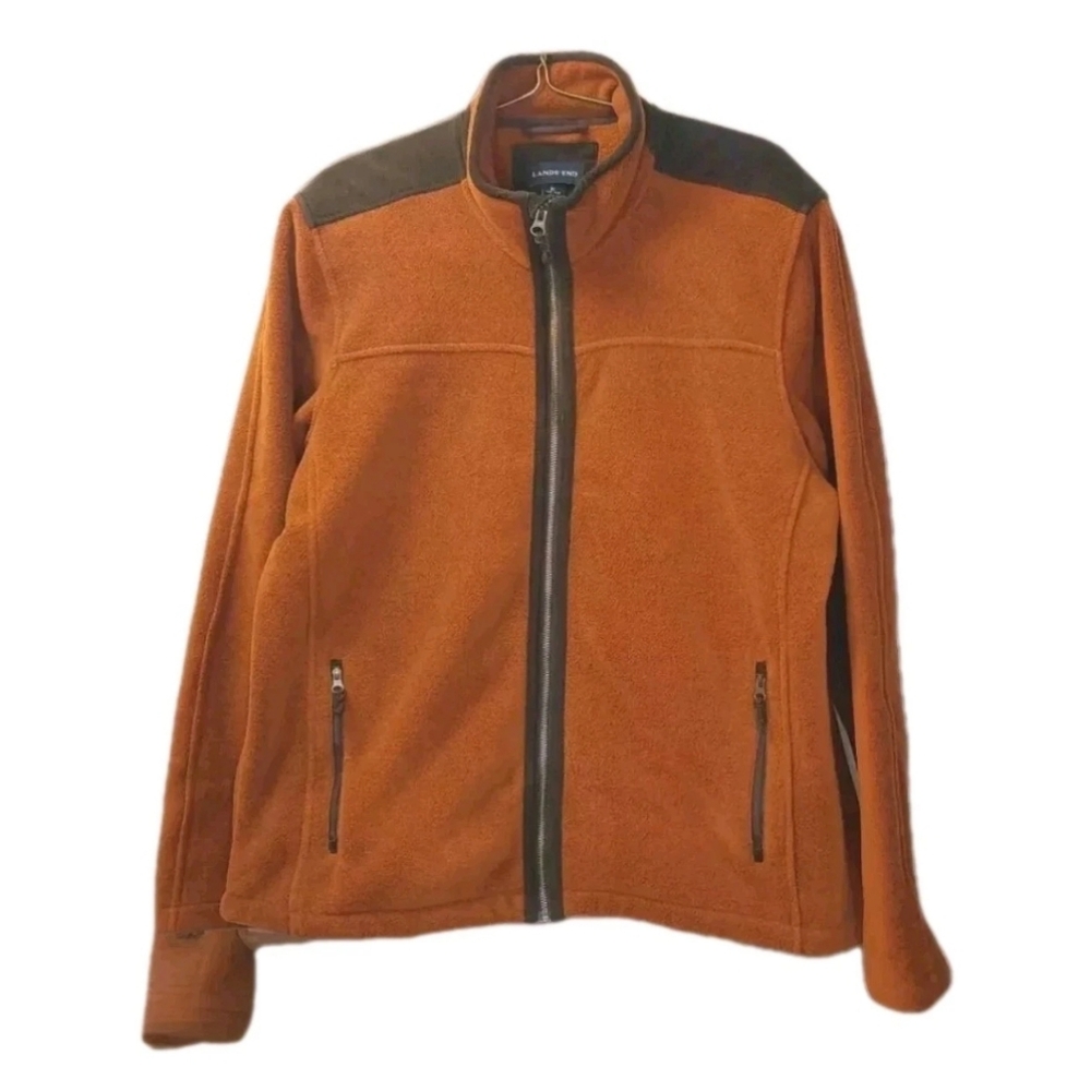 Lands End Polartec Fleece Jacket Sz XL Brown Corduroy Trim Outdoorsy Gorp Zip Up